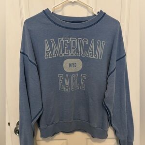 American Eagle Women’s Light Blue Crewneck Oversized Sweatshirt Size S-Flaws